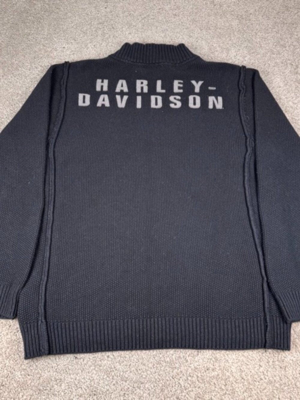 Harley-Davidson Sweater Men's L Black Thermal Knit 1/4 Zip Mock Neck Embroidered